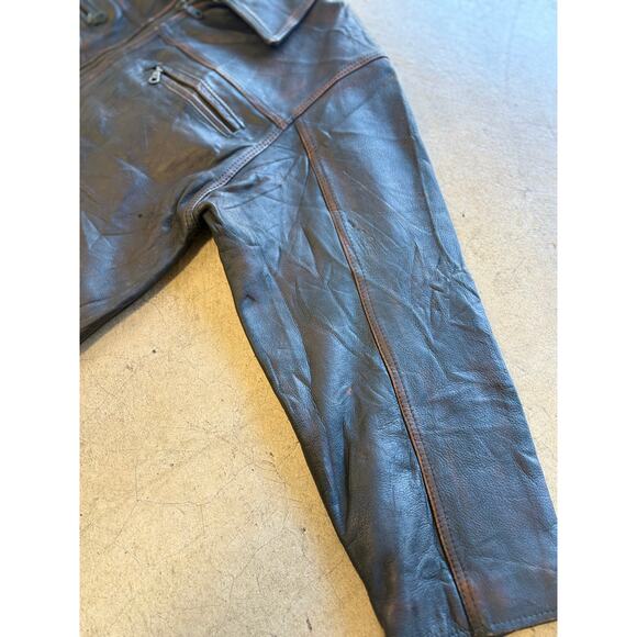 Vintage Brown Leather Racing Jacket—Distressed Moto Heritage (80s–90s Era) Sz. M - Picture 9 of 16